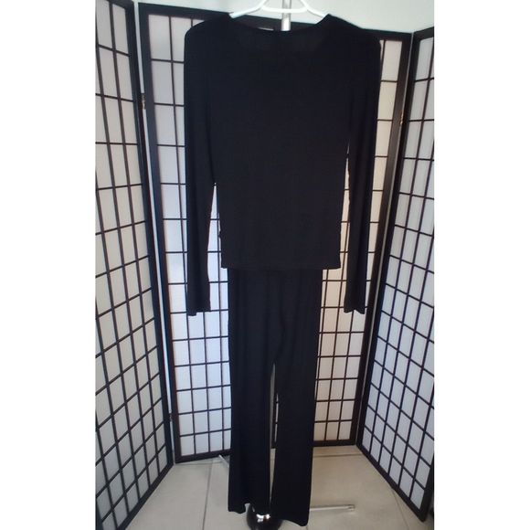 2-PIECE JERSEY SET WOMEN'S Black Long Sleeve Top & Pants Size Medium - Picture 6 of 7